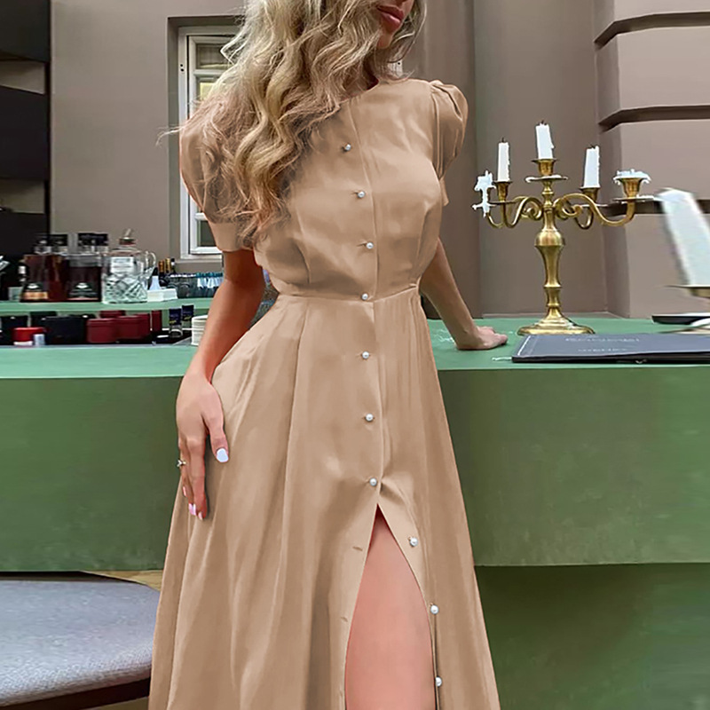 Solid Color High Waist Button-Front Midi Cardigan Dress