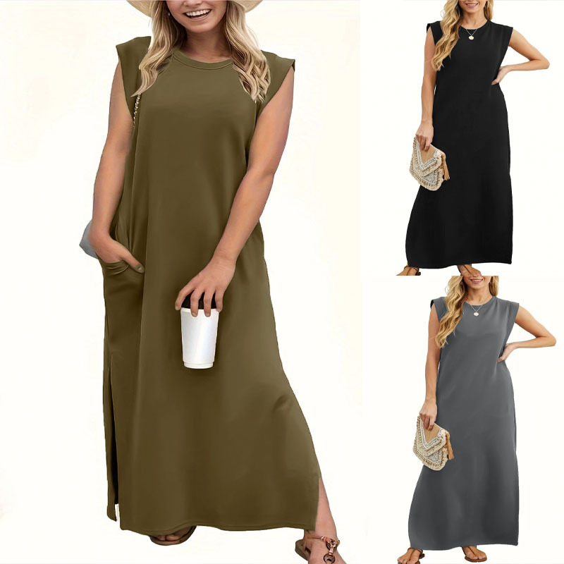 Women's Summer Pullover Plus Size Casual Round Neck A-Line Long Dress