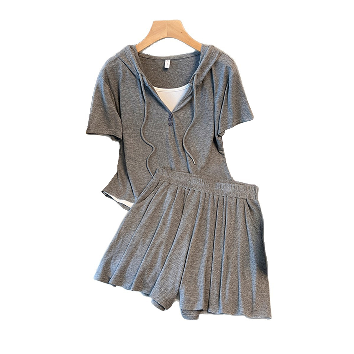Women's Plus Size Hooded Short Sleeve Top and Shorts Two-Piece Set Slimming Sporty