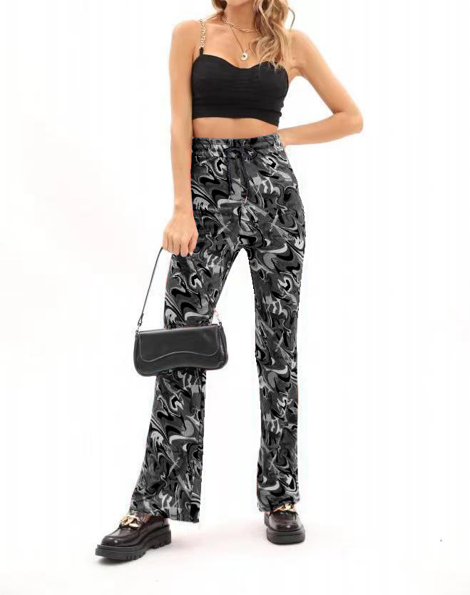 High-Waist Floral Print Flare Pants