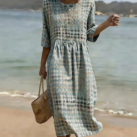 Women's Polka Dot Floral Print Pleated Midi Dress
