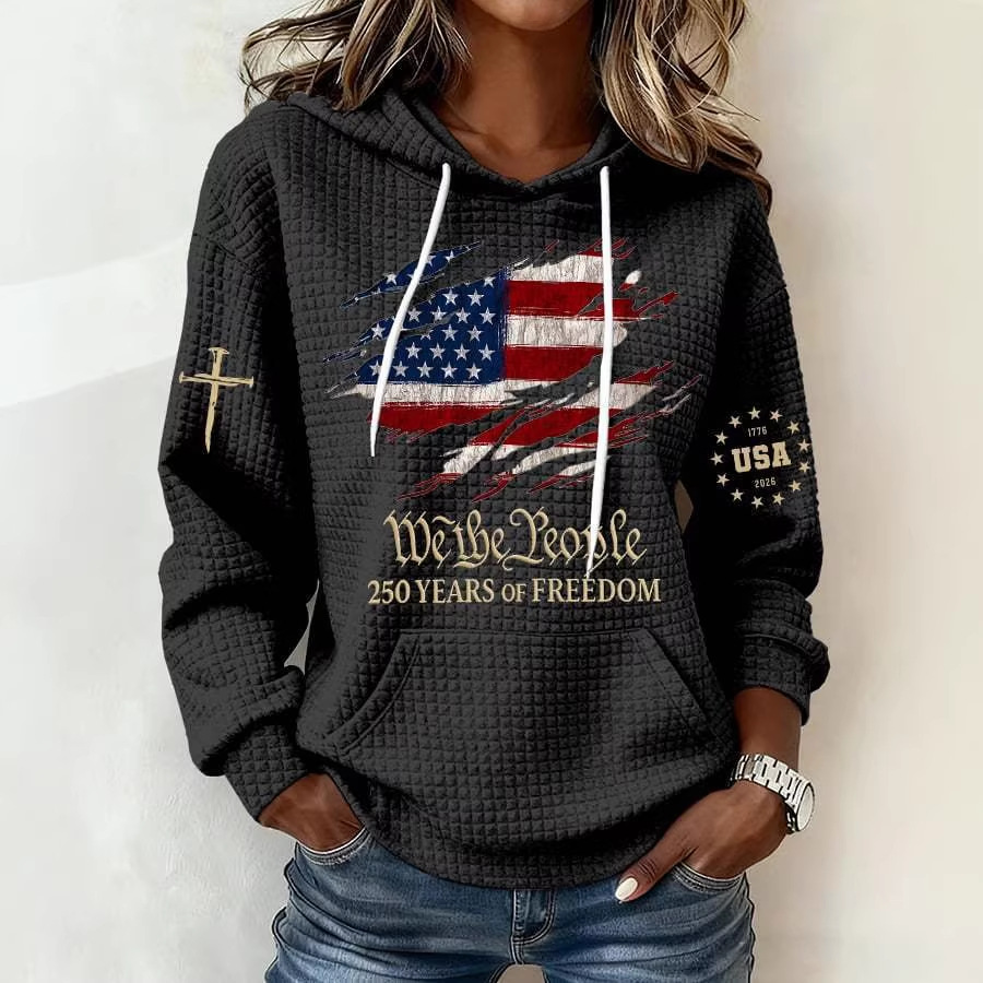 Women's USA Flag Print Hooded Sweatshirt Casual Pullover
