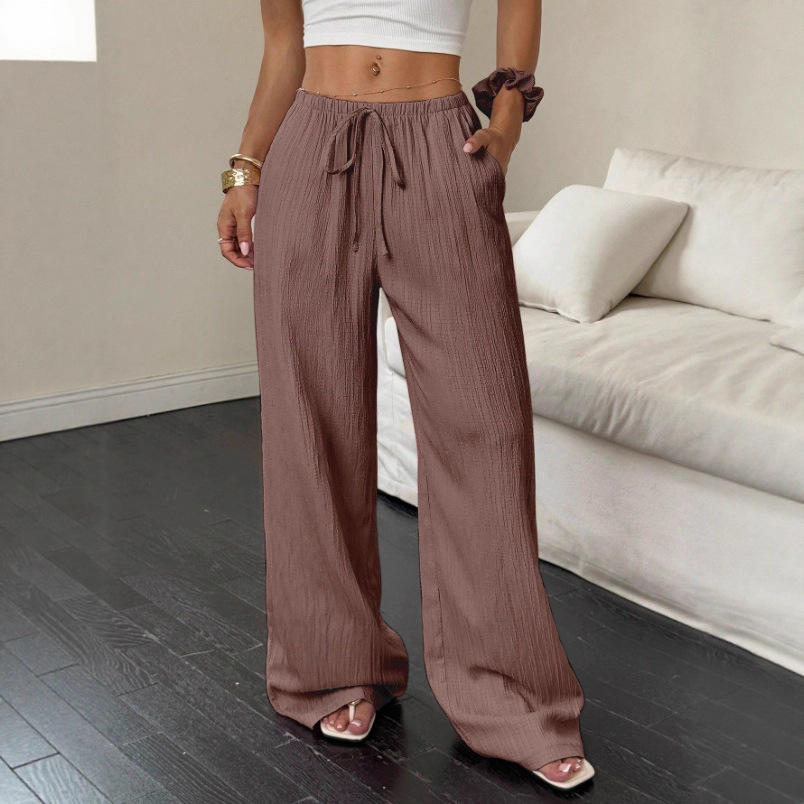 Women's Solid Straight-Leg Mid-Rise Pants with Pockets