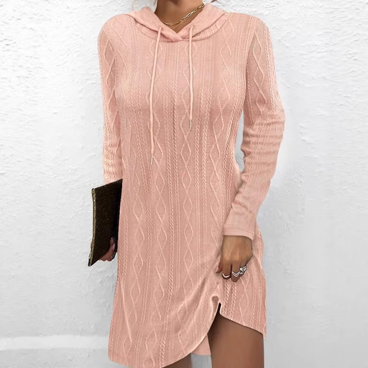 Women's Solid Color Long Sleeve Hooded Knit Dress