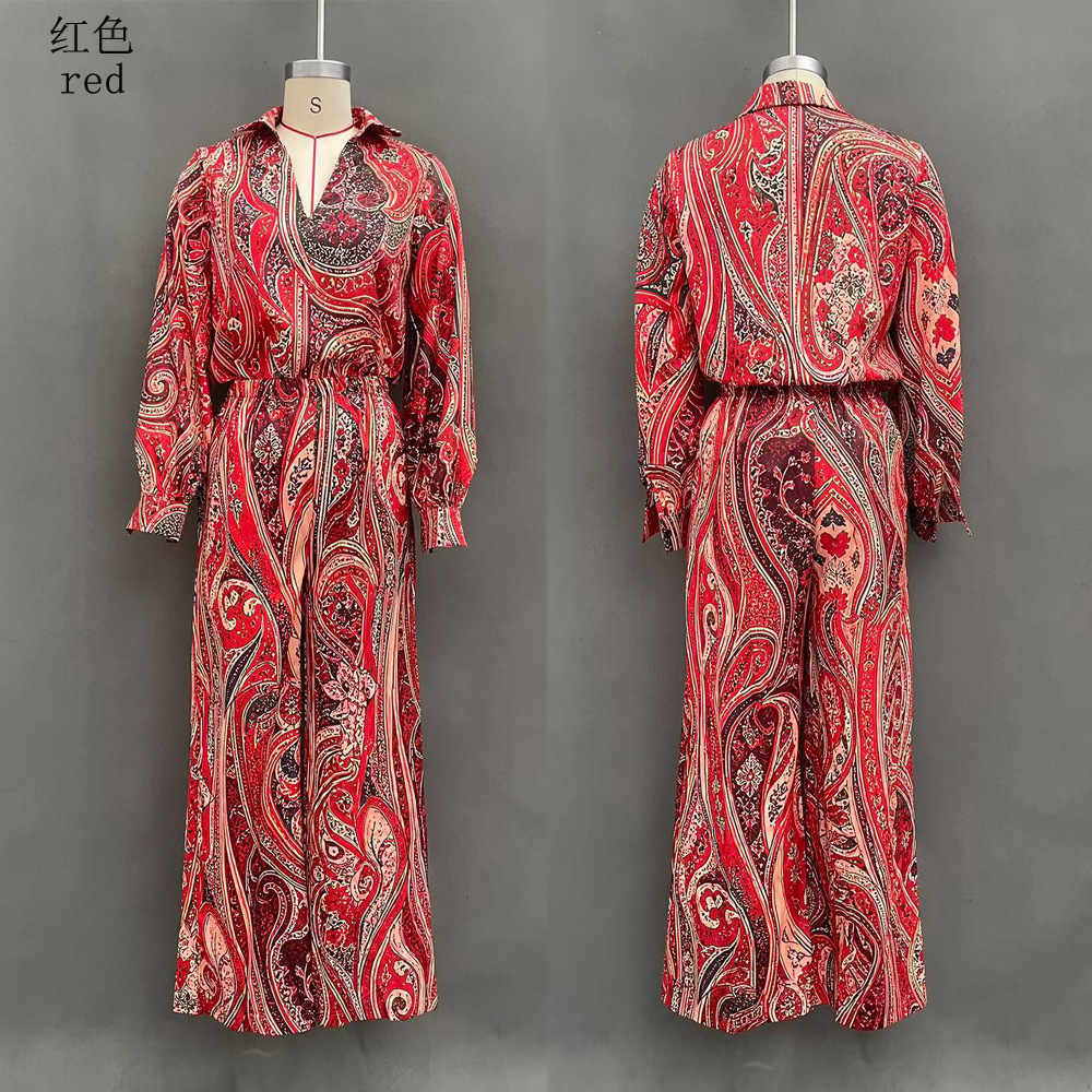 Women's Deep V-Neck Wide-Leg Pants Set Casual Two-Piece Outfit