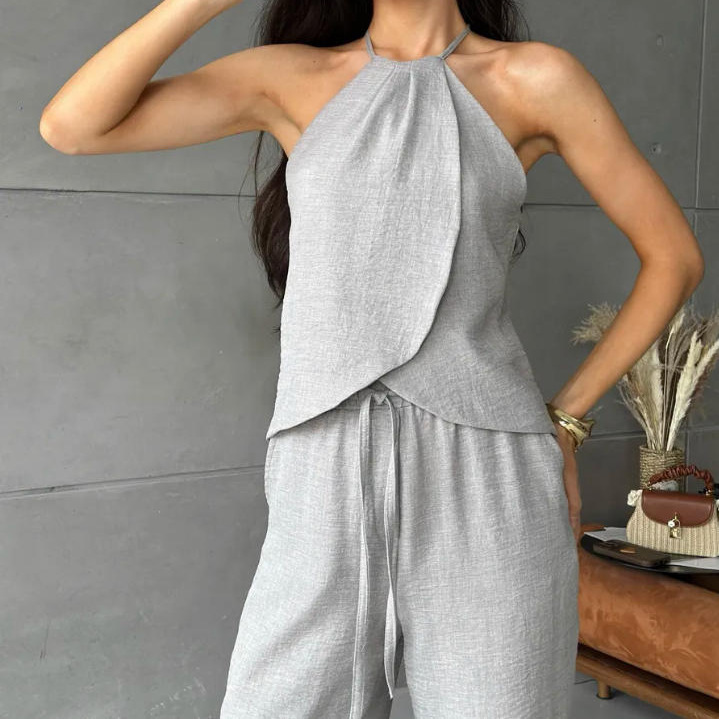 Women's Summer Sleeveless Halter Vest and Pants Two-Piece Set