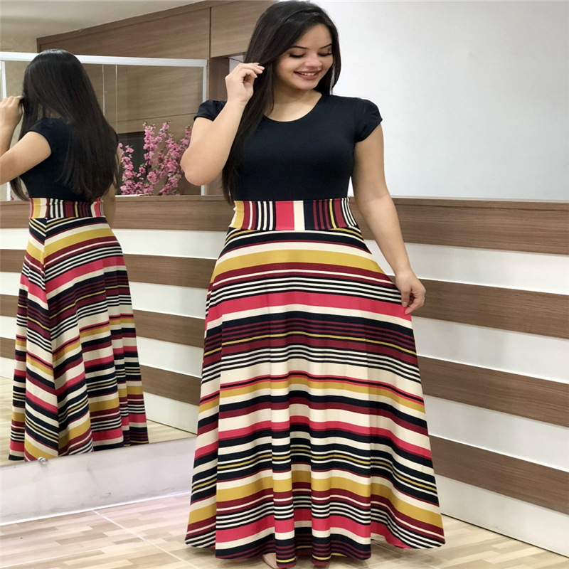 Floral Print Colorblock Short Sleeve Plus Size Dress