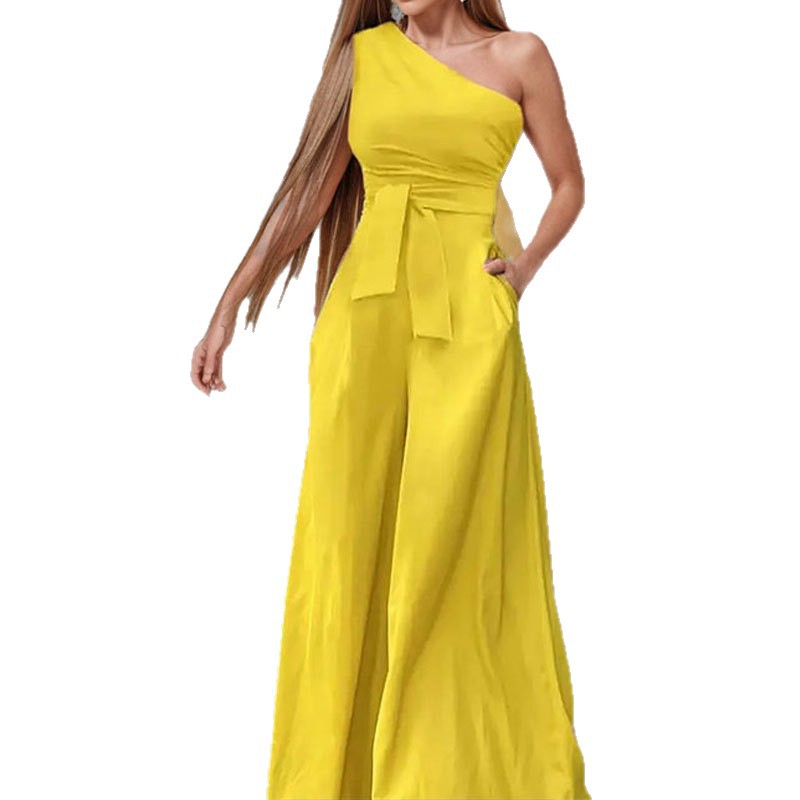 Women's One-Shoulder Solid Color Jumpsuit