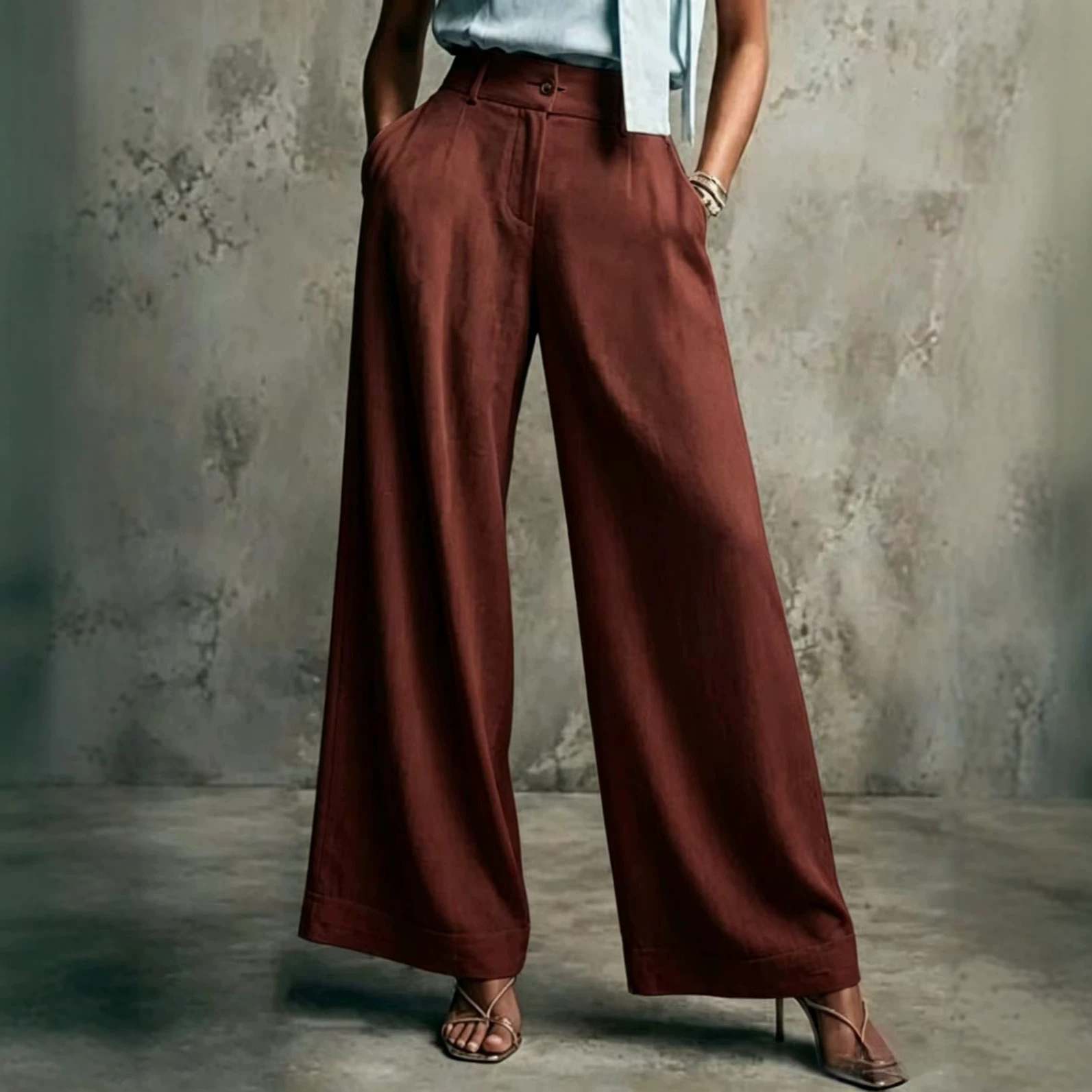 Women's Solid Color High-Waist Wide-Leg Casual Pants