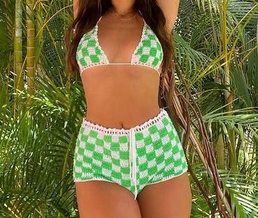 Sexy Ribbed Knit Cami Top and Shorts Set Colorblock Beach Vacation Outfit