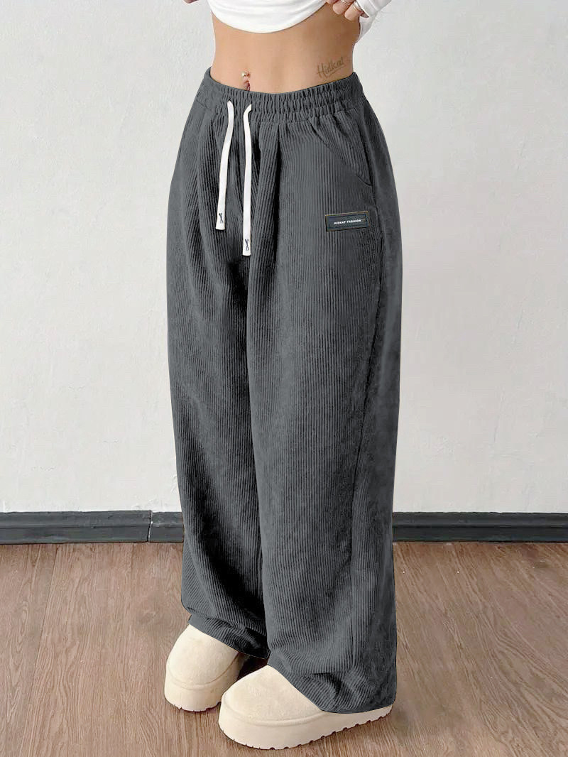 Women's Loose Drawstring Corduroy Pants with Pockets