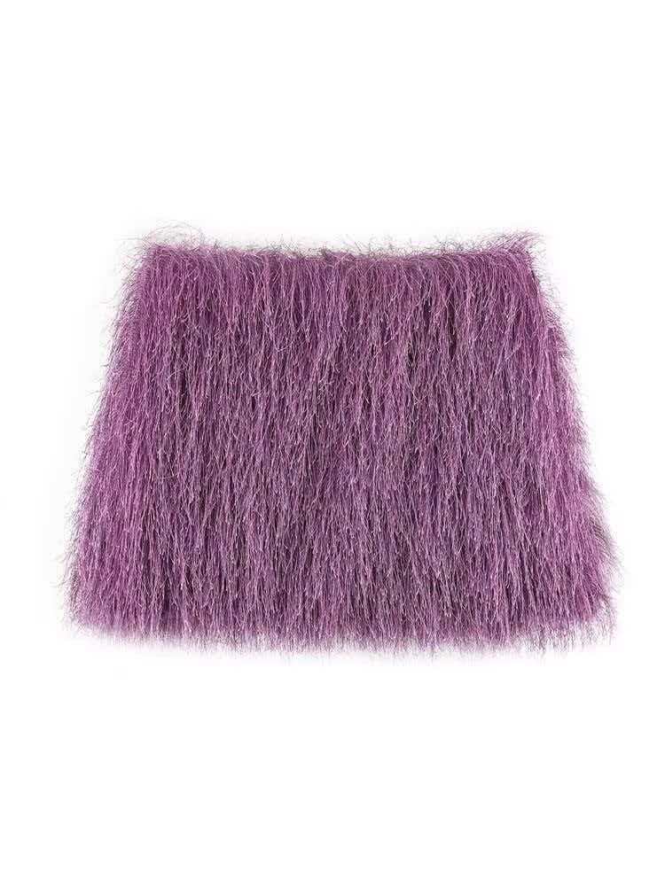 Purple Faux Fur Tassel Two-Piece Skirt Set Sleeveless Summer