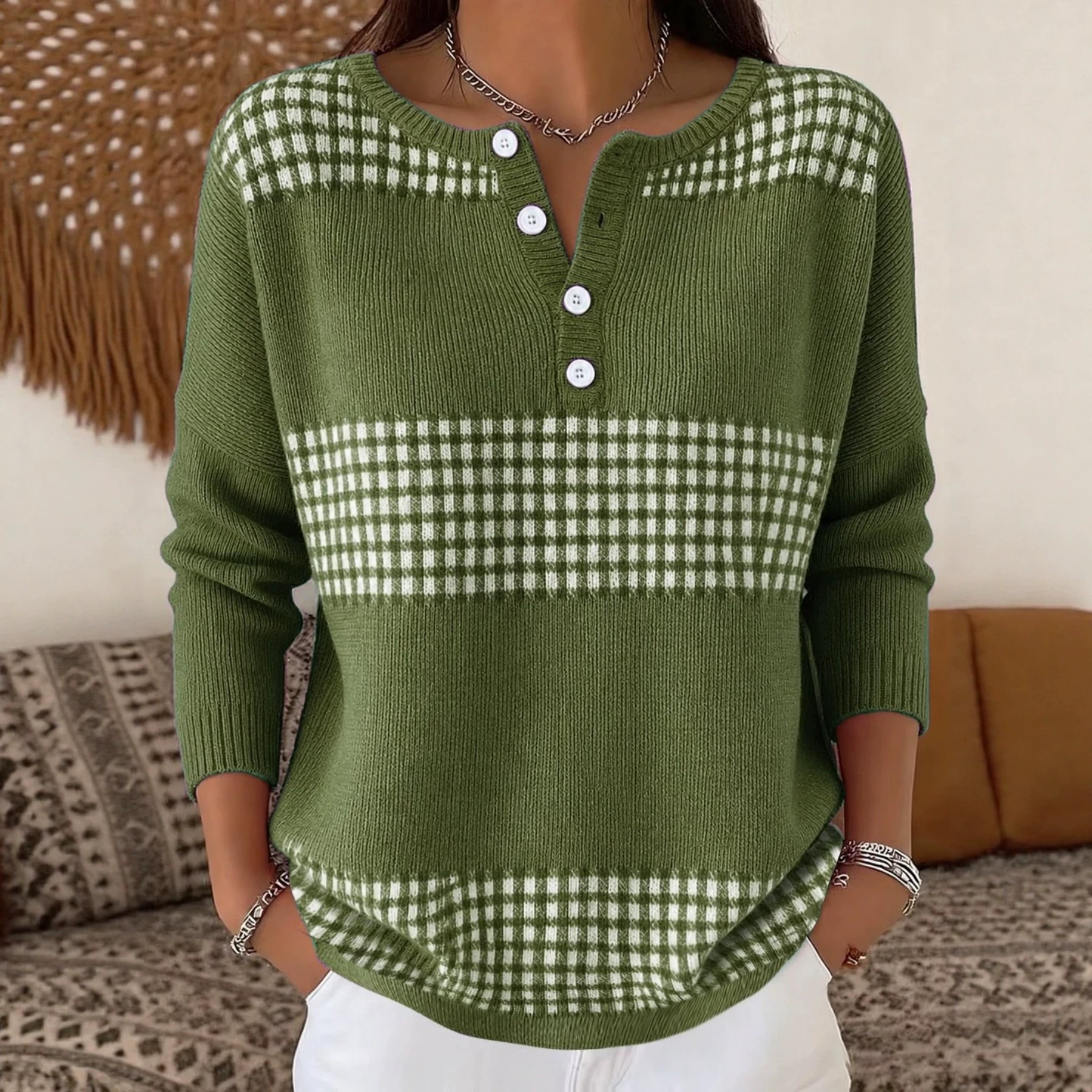 Women's Retro Polka Dot Print Buttoned Sweatshirt