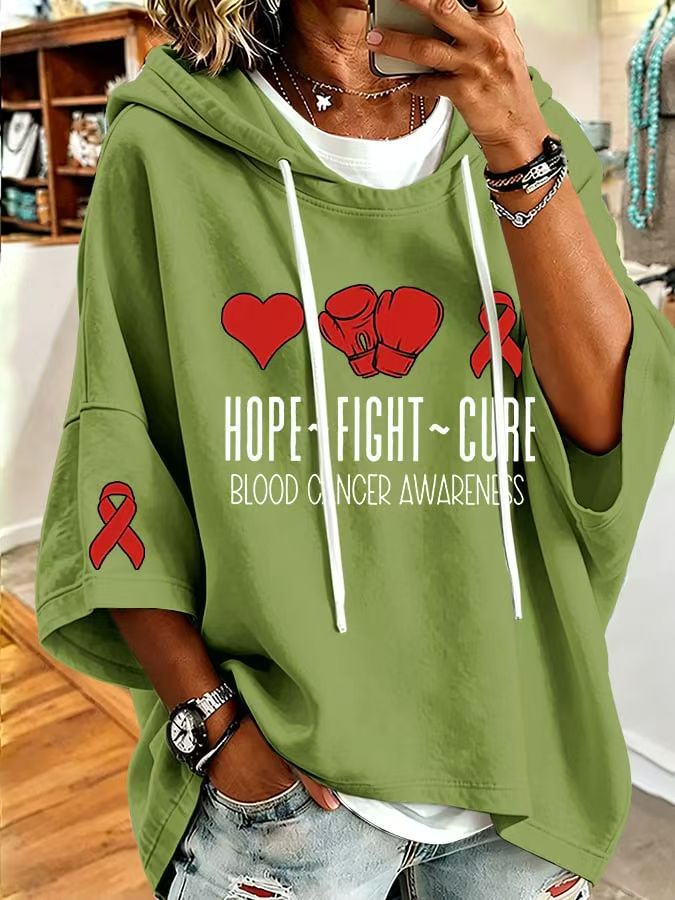 Heart Boxing Glove Ribbon Print Loose-Fit Hoodie for Women