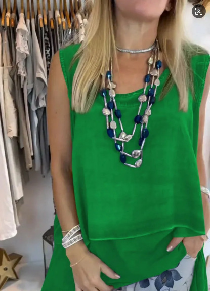 Solid Sleeveless Top and Patterned Pants Set Casual Two-Piece
