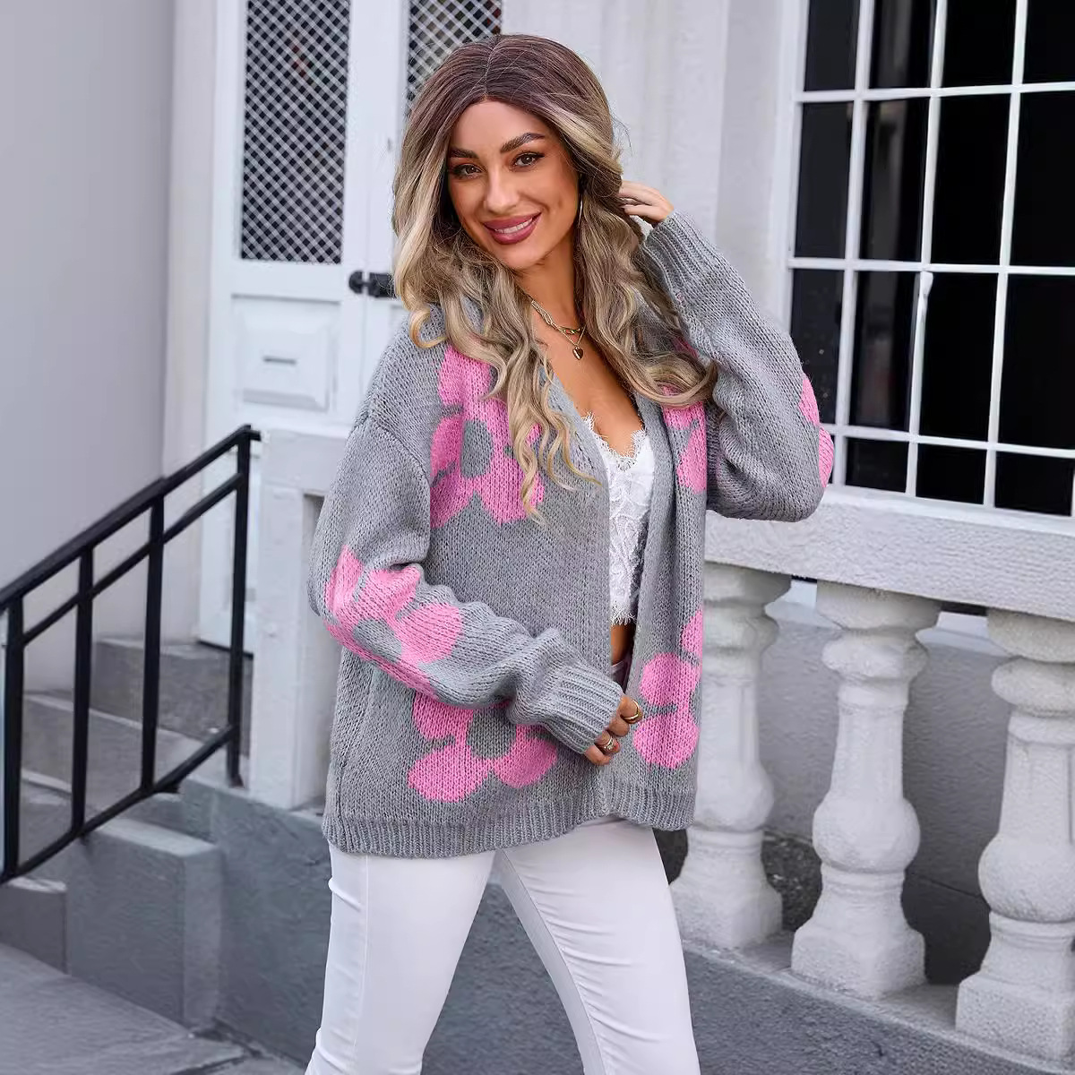 Women's Floral Print Cardigan Sweater