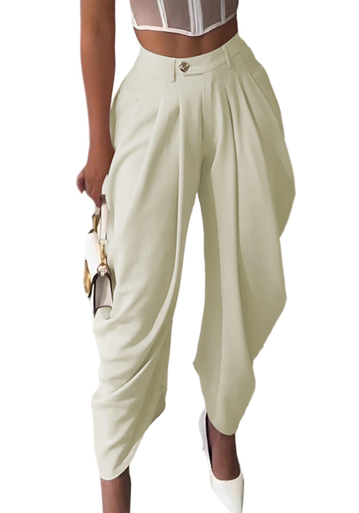 High-Waist Asymmetric Twist Pleated Harem Pants