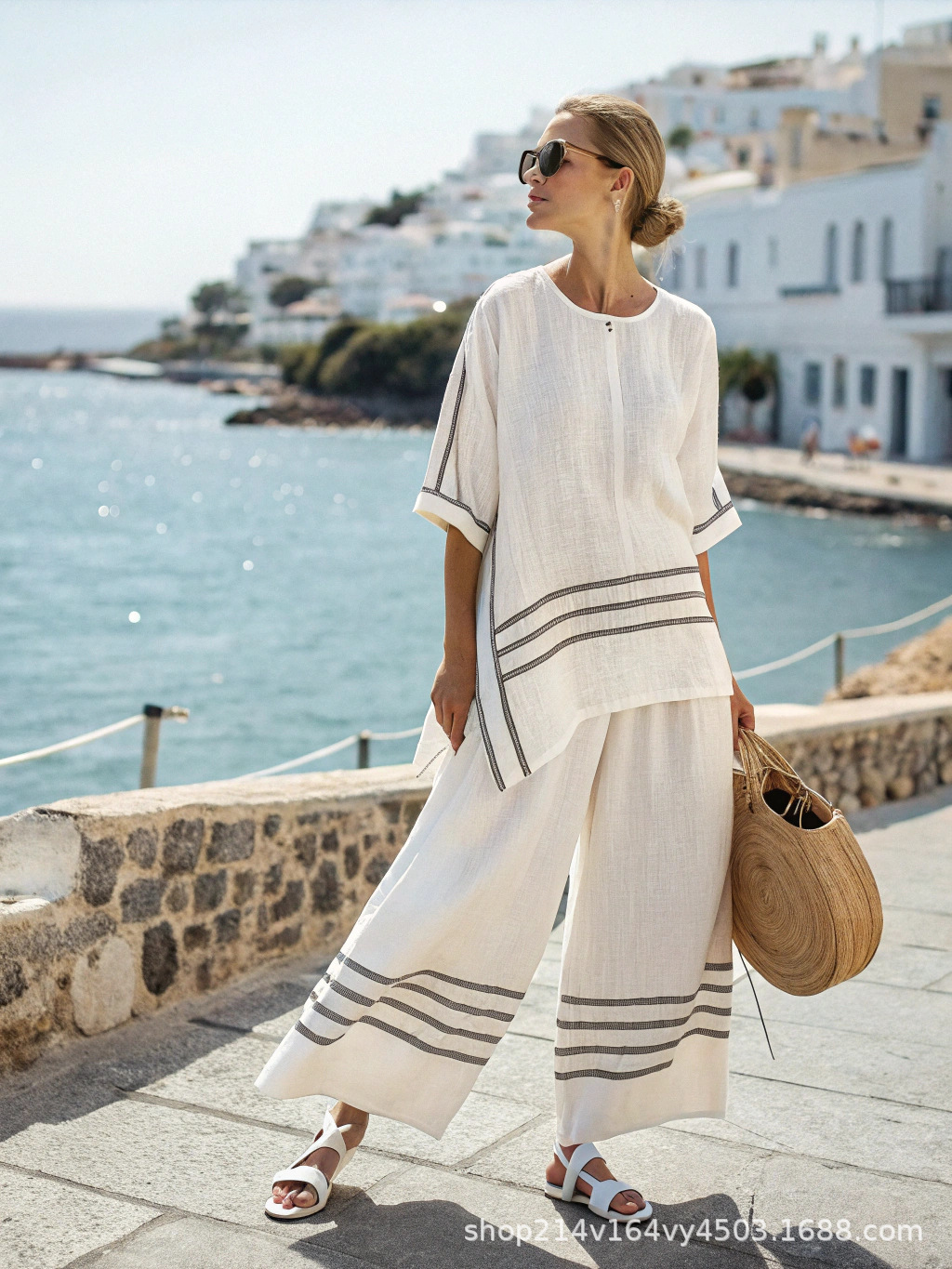 Women's Striped Print Short Sleeve T-Shirt and Shorts Set