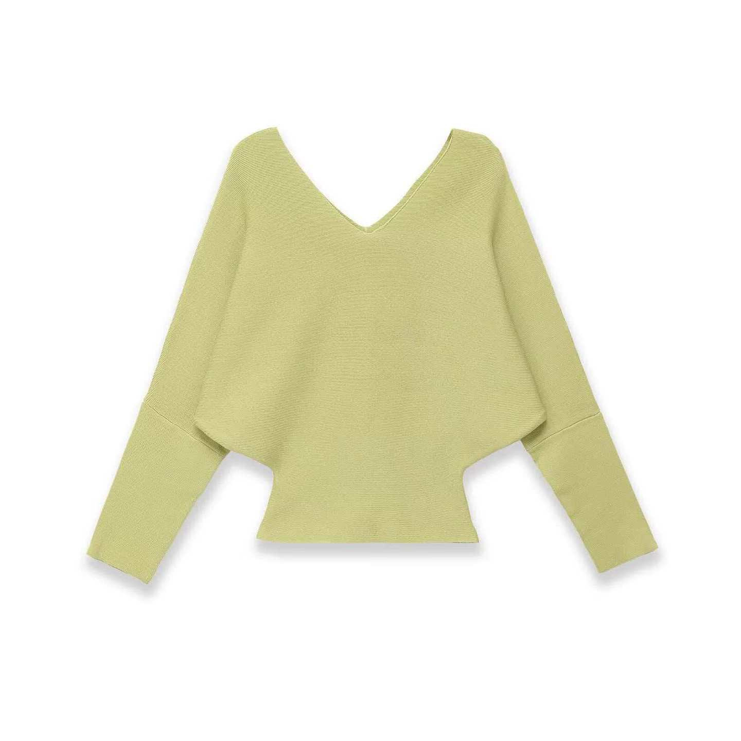 Women's Double V-Neck Batwing Sleeve Knit Sweater
