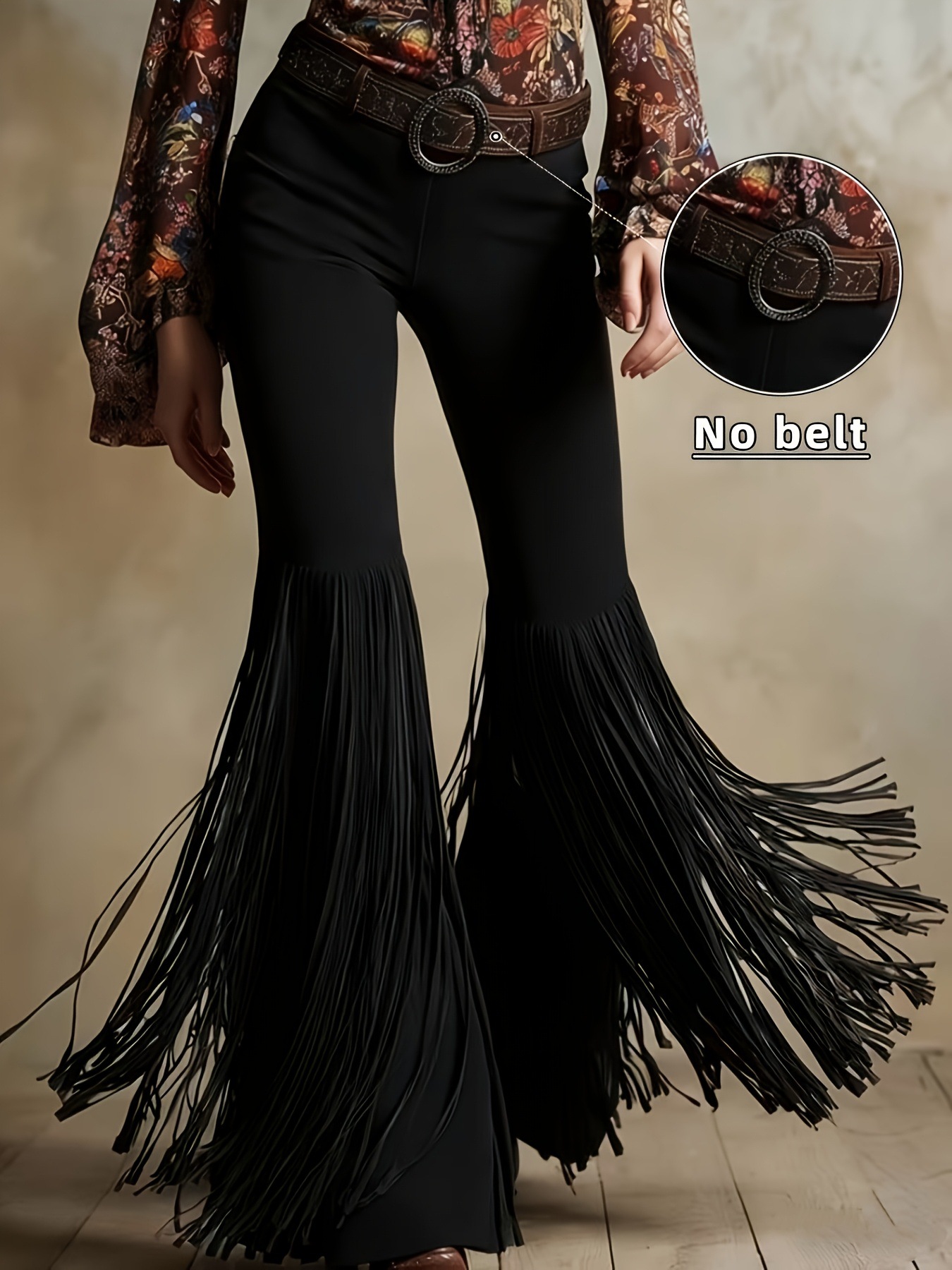 Women's Retro Western Fringe Faux Suede Flare Pants