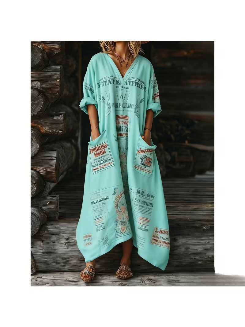 Women's Letter Print Casual A-Line Midi Dress