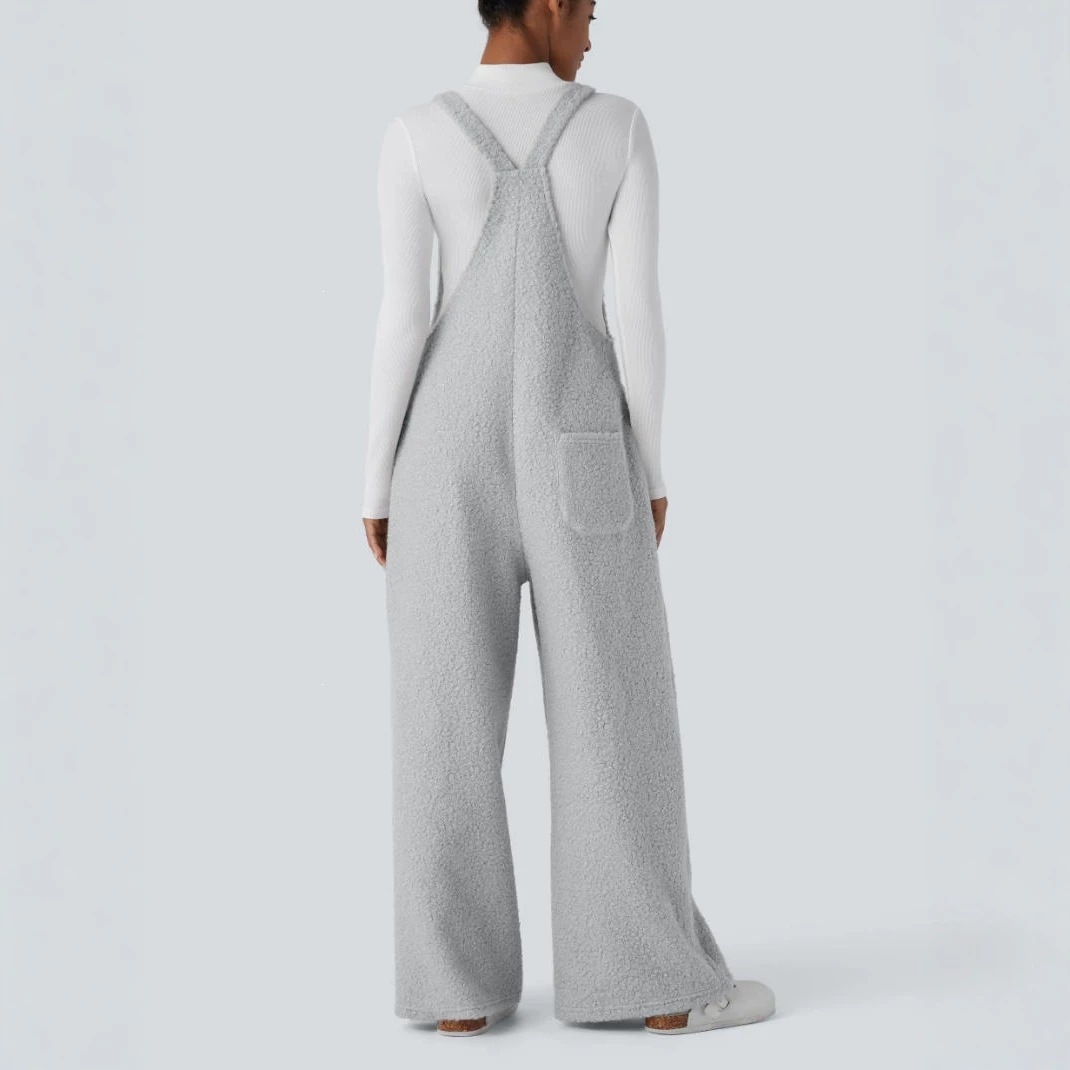 Women's Square Neck Wide-Leg Jumpsuit with White Long-Sleeve Top Two-Piece Set