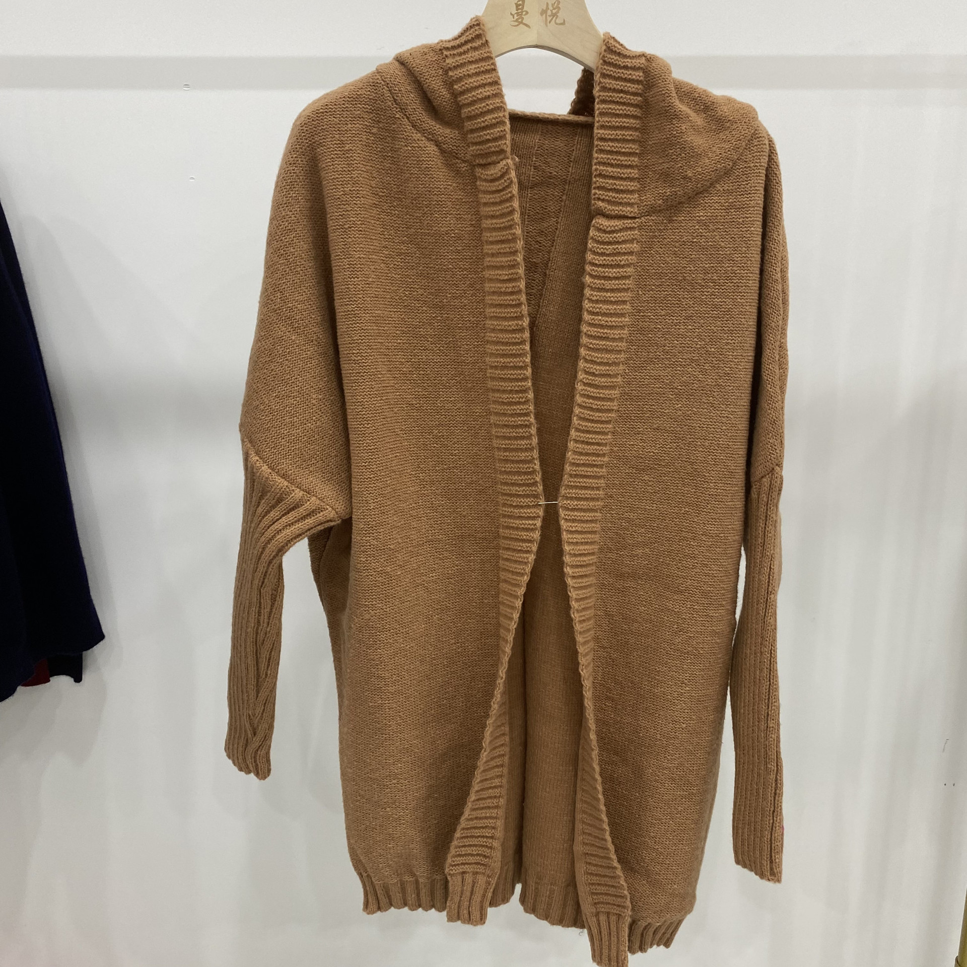 Hooded Knit Cardigan with Batwing Sleeves and Back Panel