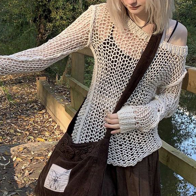 Women's Lightweight Fishnet Knit Top – Loose Batwing Sleeve V-Neck Pullover
