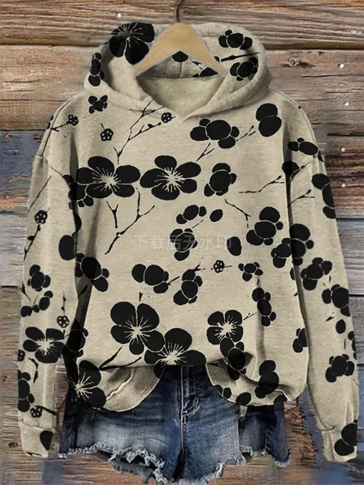Women's Floral Petal Digital Print Hoodie