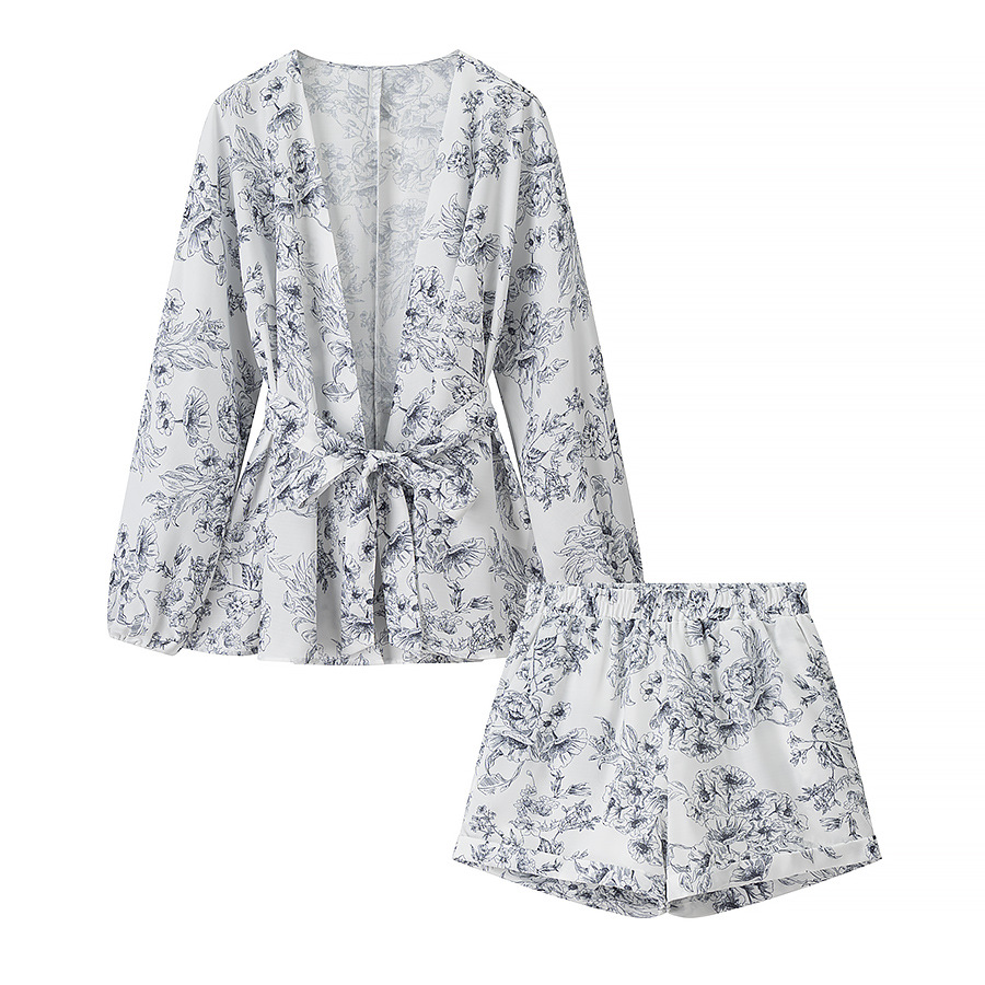 Floral Print Two-Piece Set with A-Line Midi Skirt and Long Sleeve Top