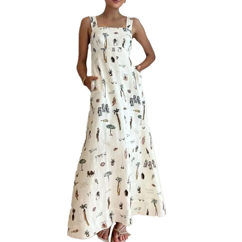 Women's Sleeveless Backless Printed Cami Dress