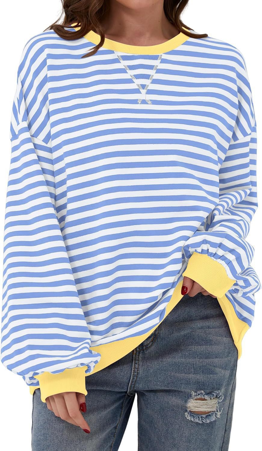 Striped Colorblock Casual T-Shirt Top
