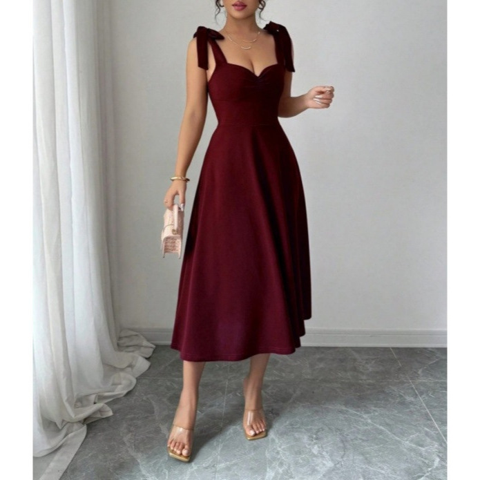 Elegant Solid Color Sleeveless Maxi Dress with Bubble Sleeves