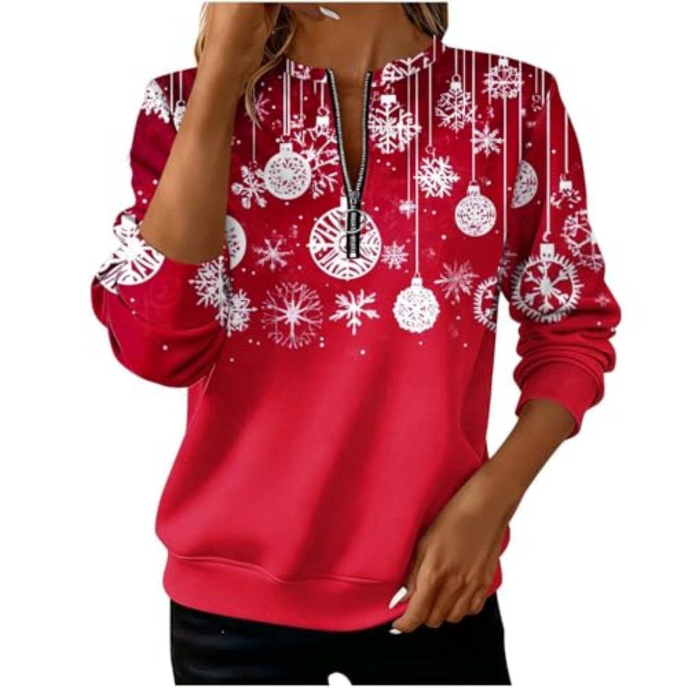 Plaid Snowflake Print Half-Zip Hoodie