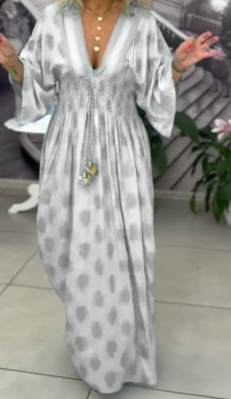 Women's Floral Print V-Neck Drawstring Waist Maxi Dress