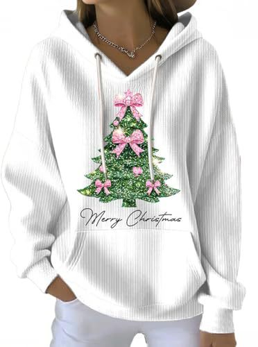 Women's Bow Christmas Tree Letter Print Hoodie