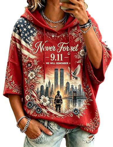 Women's Casual Hoodie with American Twin Towers Print