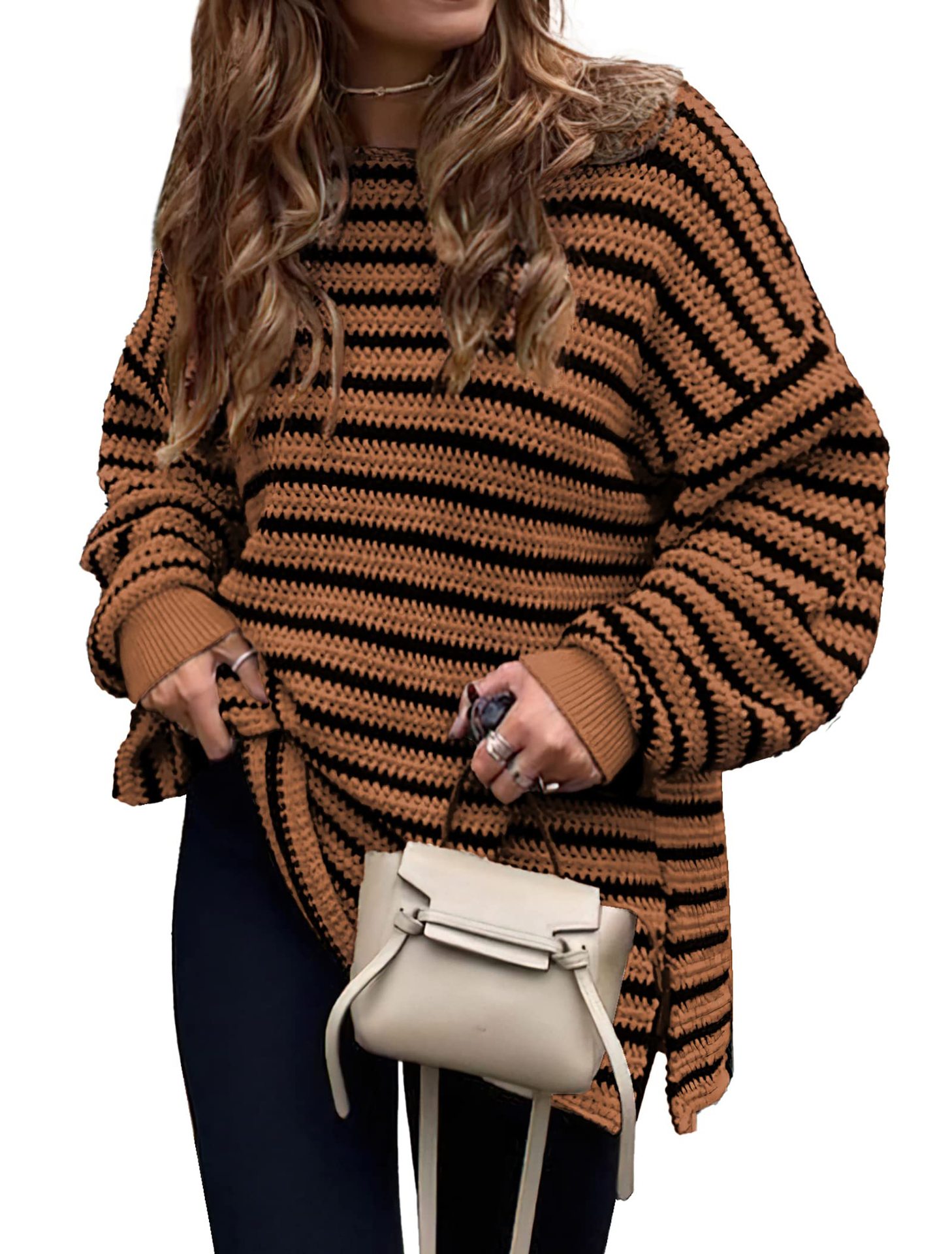 Striped Slit Loose Knit Sweater