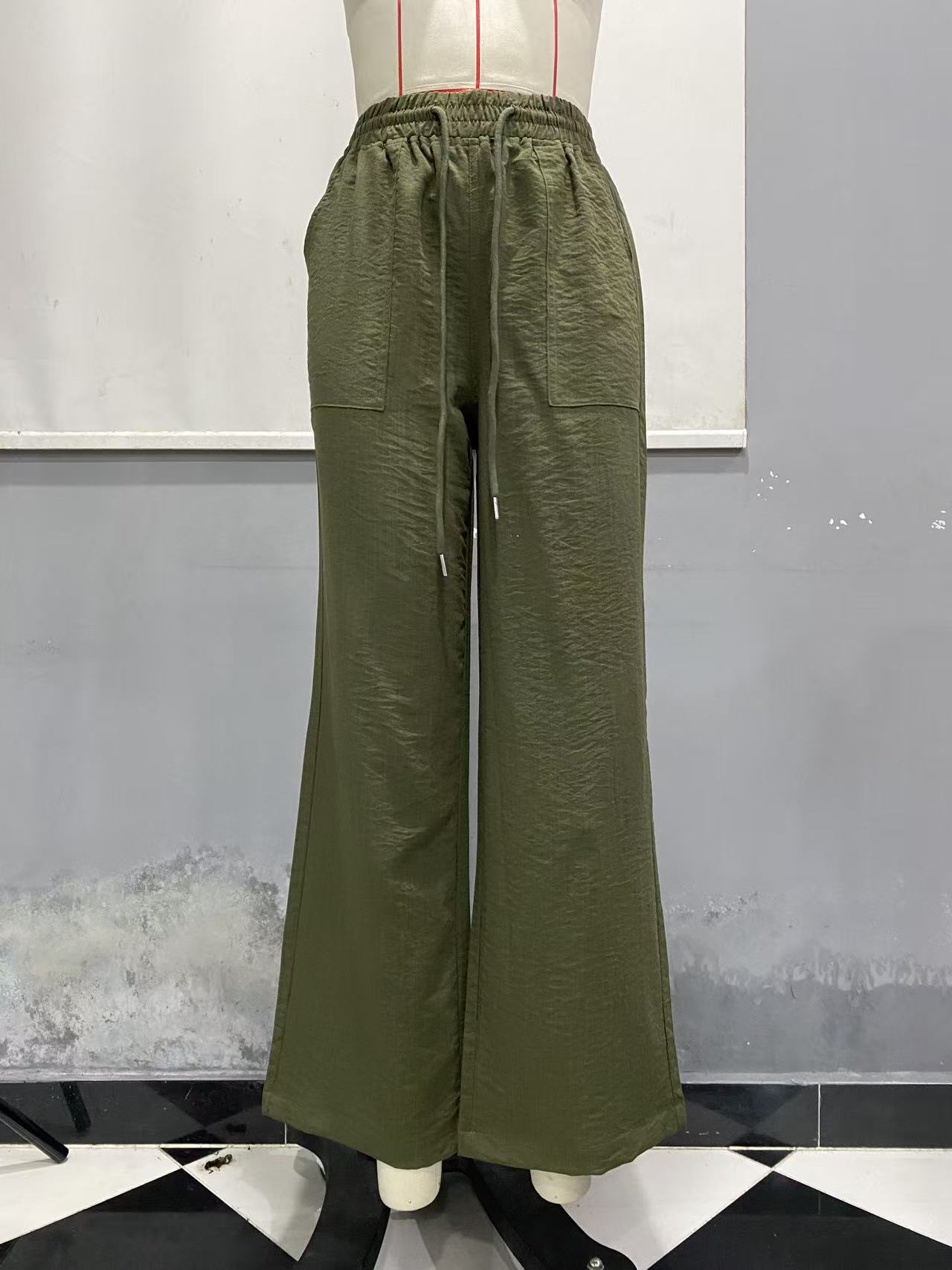 Women's Cotton Linen Straight Leg Pants Solid Color Casual Wide Leg Trousers