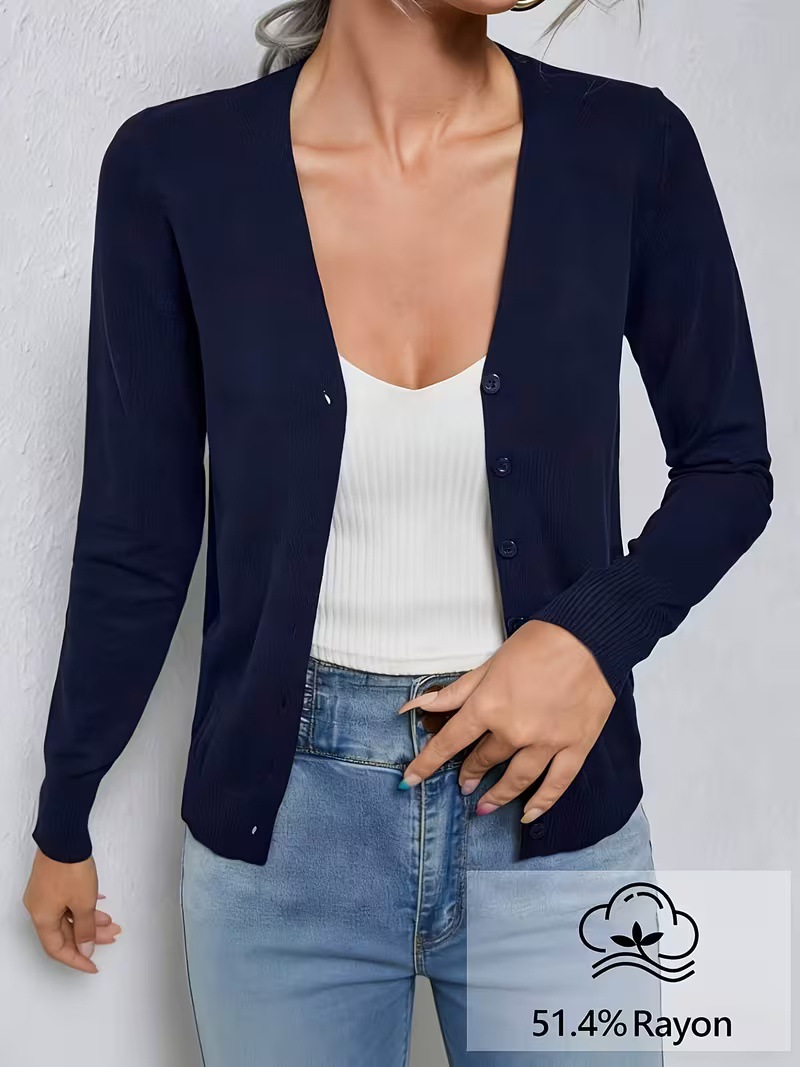 Women's Solid V-Neck Button-Front Knit Cardigan