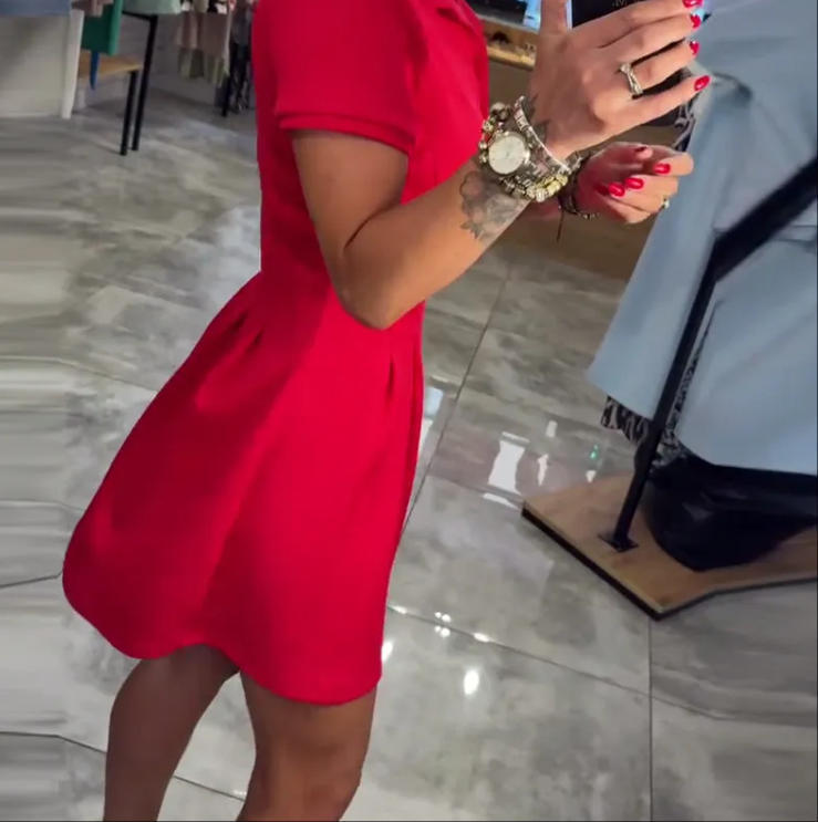 Sexy V-Neck Twist Waist Short Sleeve Casual Dress Solid Color Vacation Dress