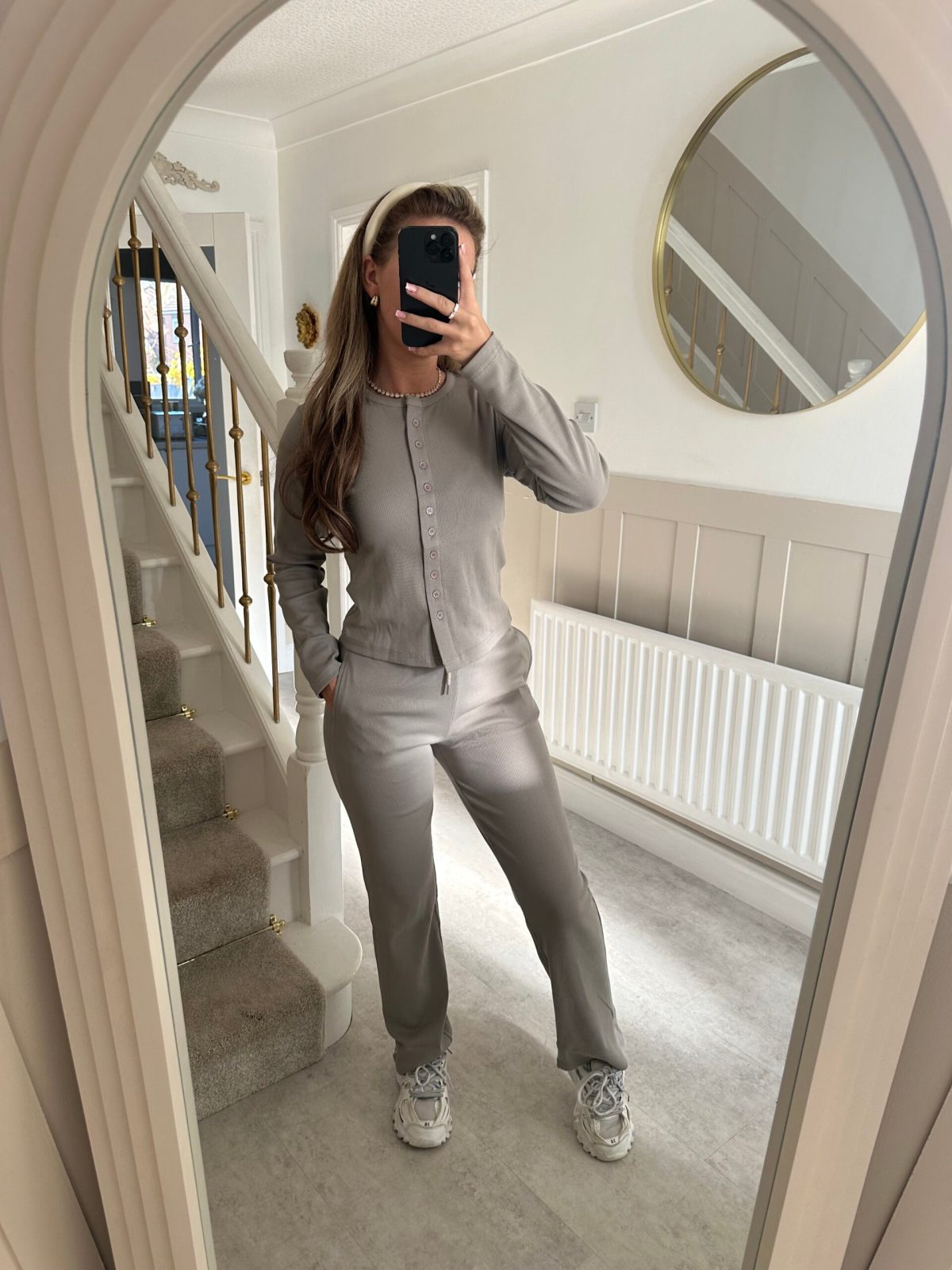 Women's Two-Piece Set: Long-Sleeve Button Cardigan & Tie-Waist Pants