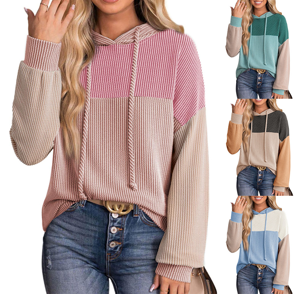 Color-Block Twist Stripe Long-Sleeve Hooded Sweatshirt