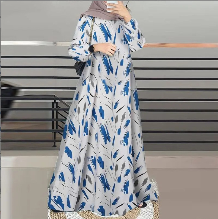 Women's Floral Print Long Sleeve Loose A-Line Maxi Dress