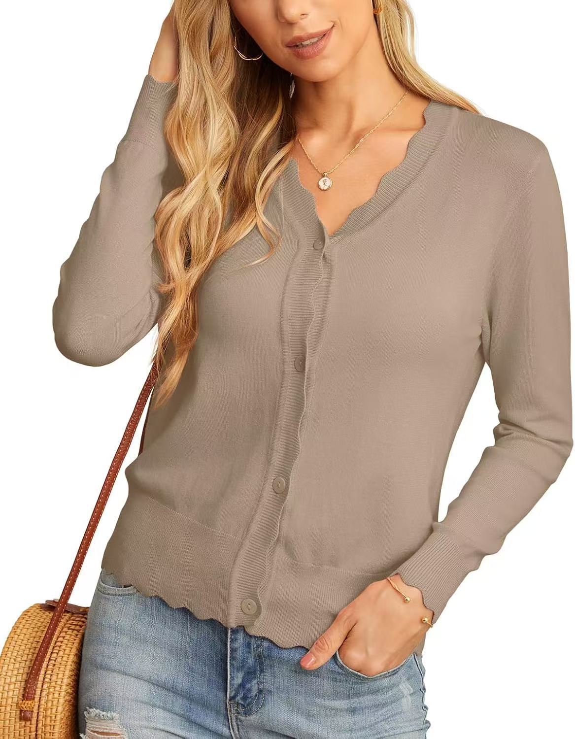 Lightweight Ruffle Trim Short Knit Cardigan