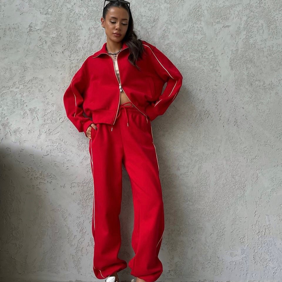 Women's Casual Two-Piece Set Long Sleeve Half-Turtleneck Cardigan Sweatshirt and Striped Drawstring Pants
