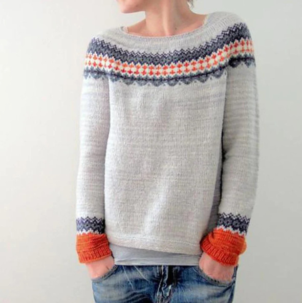 Women's Color-Block Crewneck Loose Knit Pullover Sweater