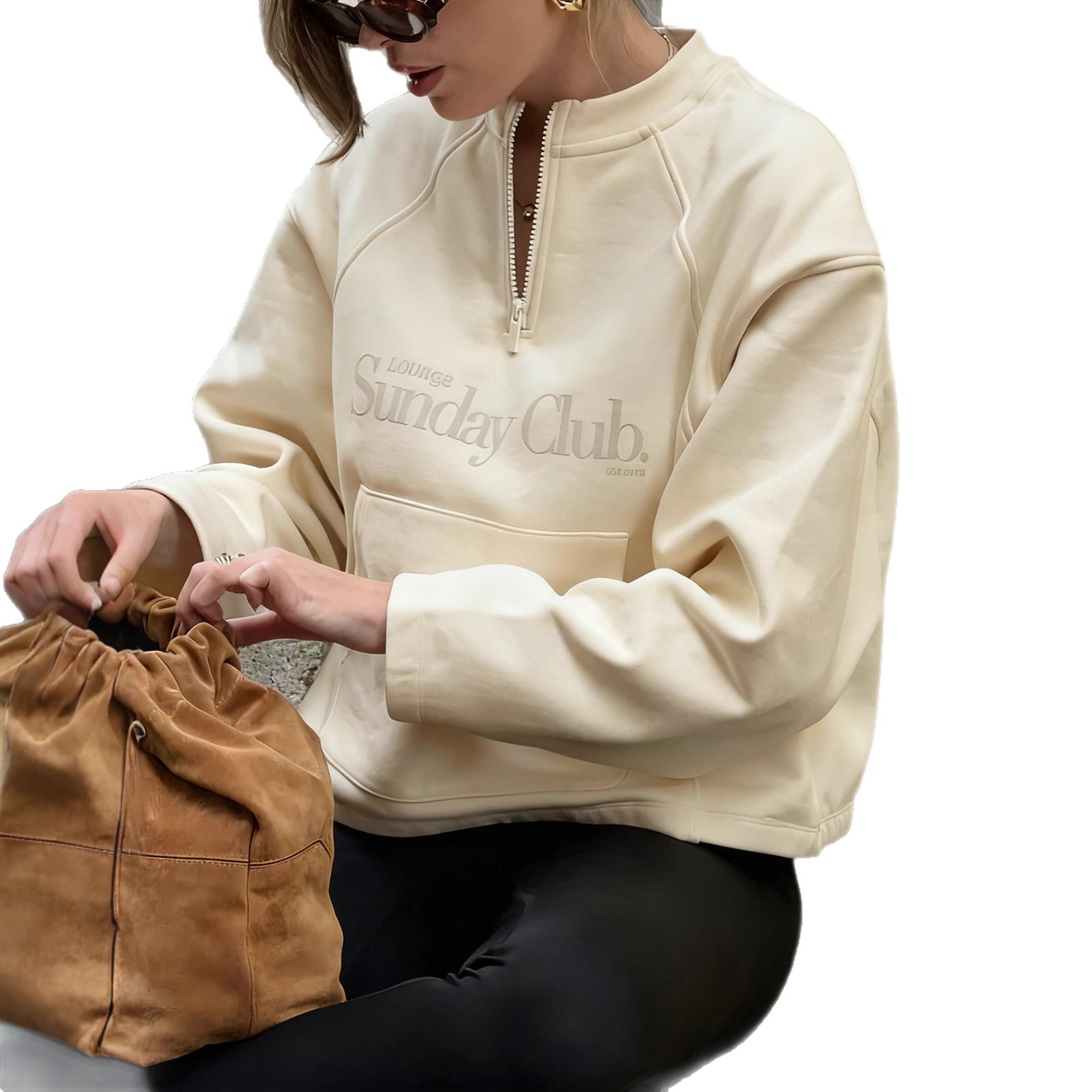 Letter Print Half-Zip Stand Collar Pullover Sweatshirt