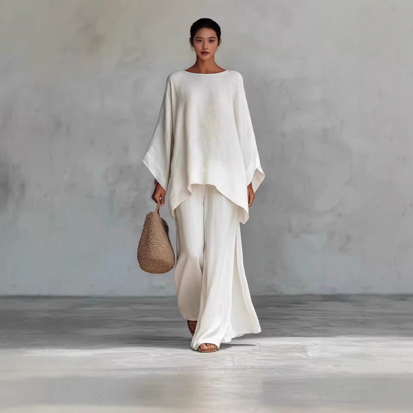 Relaxed Linen-Blend Shirt and Wide-Leg Pants Set