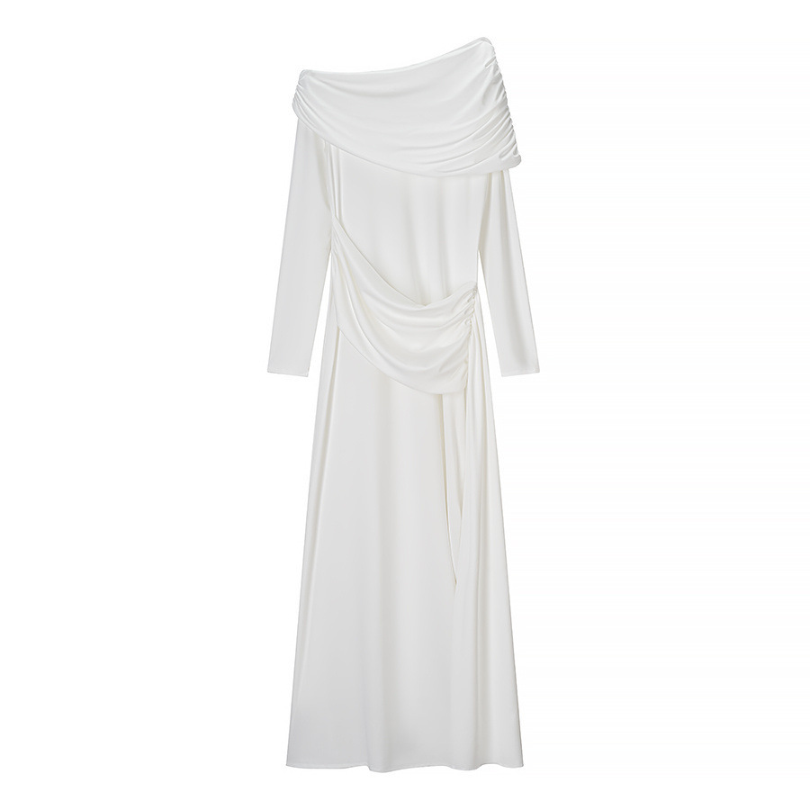 Elegant Long A-Line Dress with 3D Pattern